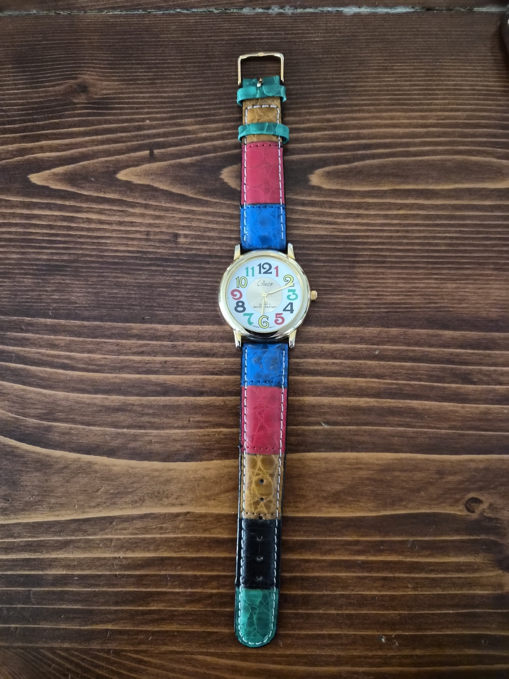 Vintage Collezio Multicolor Leather Strap Watch with Multicolor Dial